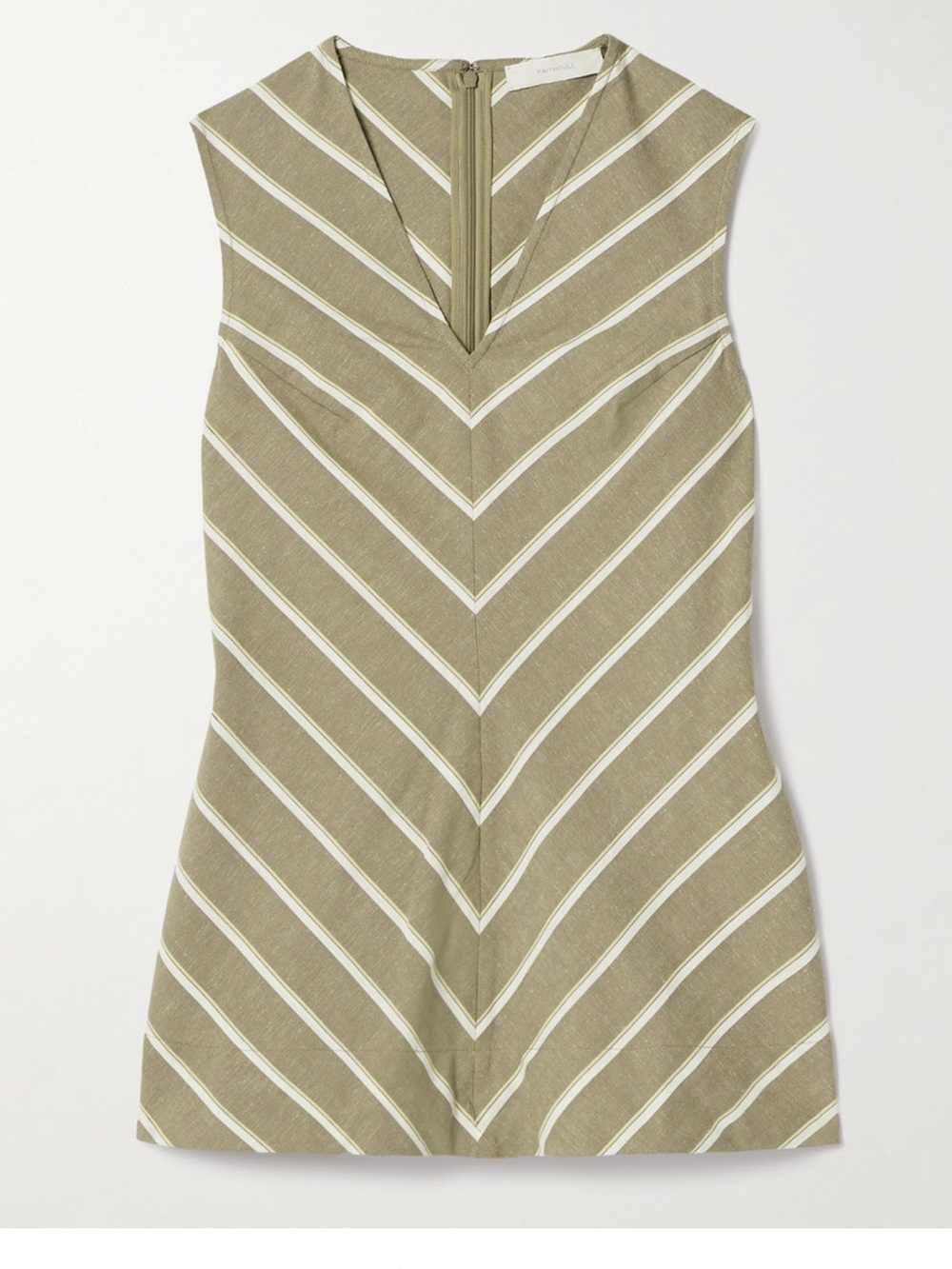 Faithfull the Brand Olive and White Chevron Mini Dress